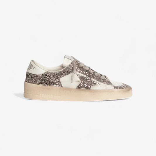 Stardan Sneakers In Leather And Silver Glitter - White Unisex Streetwear Limited Edition