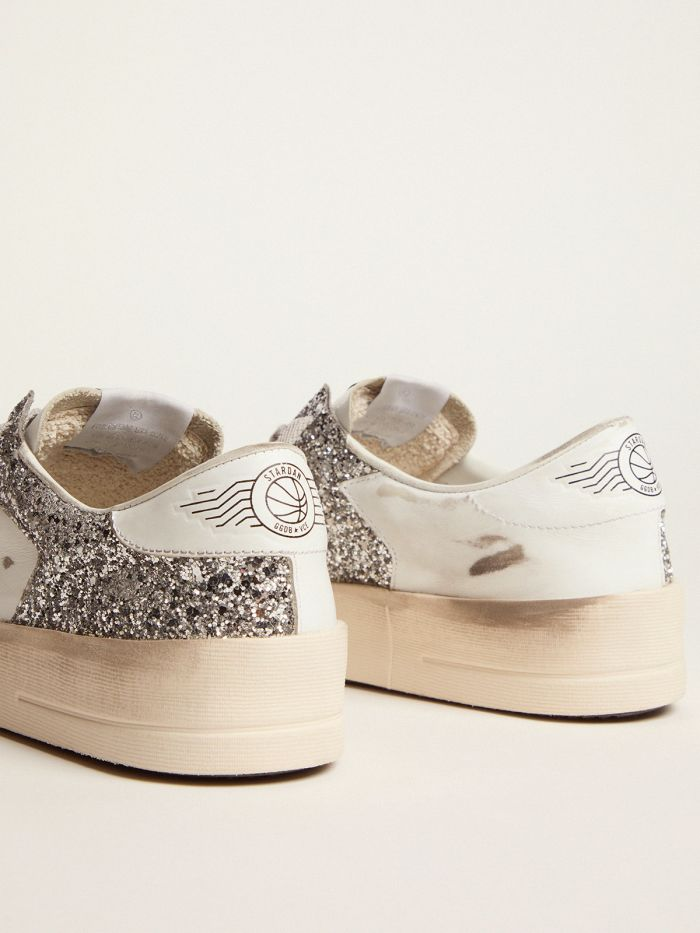 Stardan Sneakers In Leather And Silver Glitter - White Unisex Streetwear Limited Edition