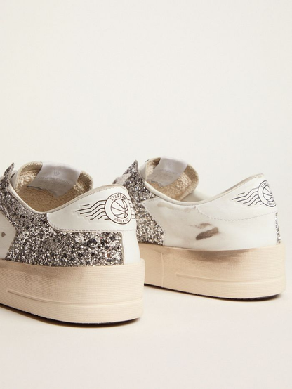 Stardan Sneakers In Leather And Silver Glitter - White Unisex Streetwear Limited Edition