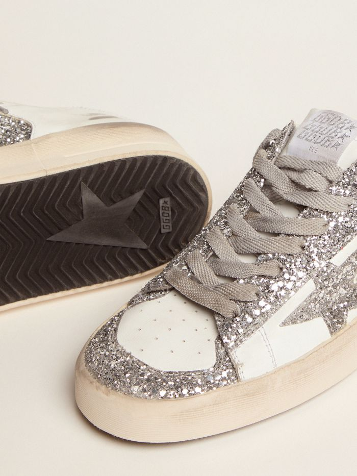 Stardan Sneakers In Leather And Silver Glitter - White Unisex Streetwear Limited Edition