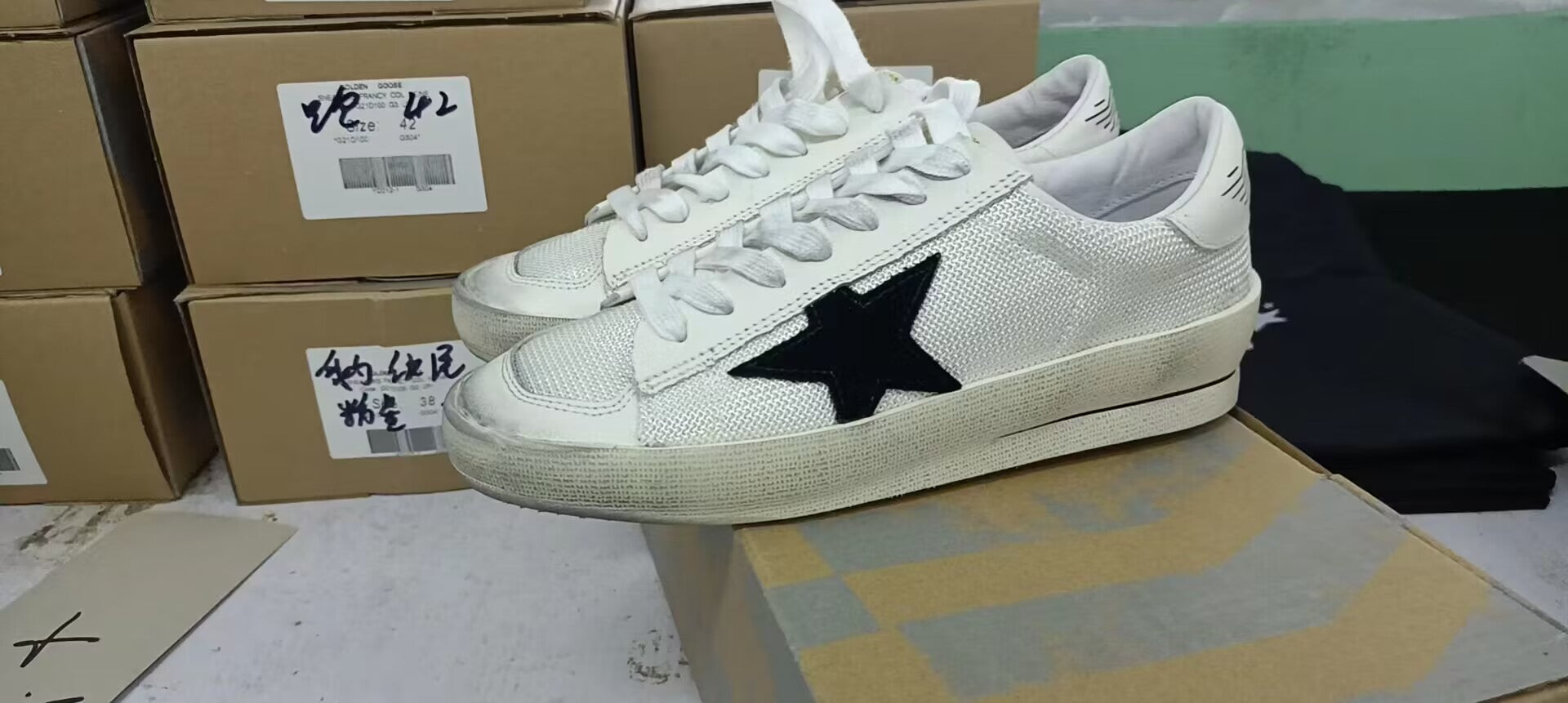 Stardan Sneakers In White Mesh With Suede Star And White Leather Heel Tab - Black Unisex Streetwear Limited Edition