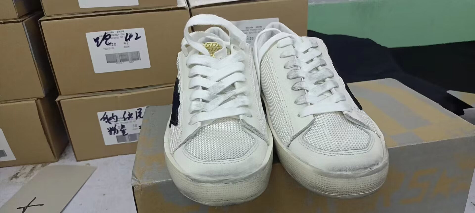 Stardan Sneakers In White Mesh With Suede Star And White Leather Heel Tab - Black Unisex Streetwear Limited Edition