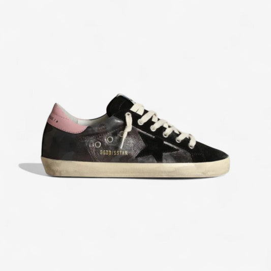 Super-star Ltd Sneakers In Metallic Camouflage Nappa Leather With Suede Star And Pink Leather - Black Unisex Streetwear Limited Edition