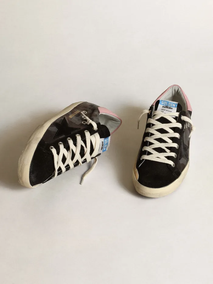 Super-star Ltd Sneakers In Metallic Camouflage Nappa Leather With Suede Star And Pink Leather - Black Unisex Streetwear Limited Edition