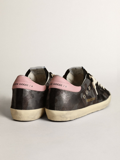 Super-star Ltd Sneakers In Metallic Camouflage Nappa Leather With Suede Star And Pink Leather - Black Unisex Streetwear Limited Edition