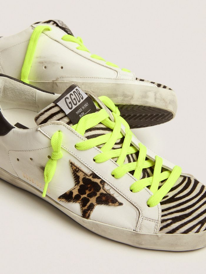 Super-star Ltd Sneakers With Animal-print Pony Skin Tongue And Star - Black Unisex Streetwear Limited Edition