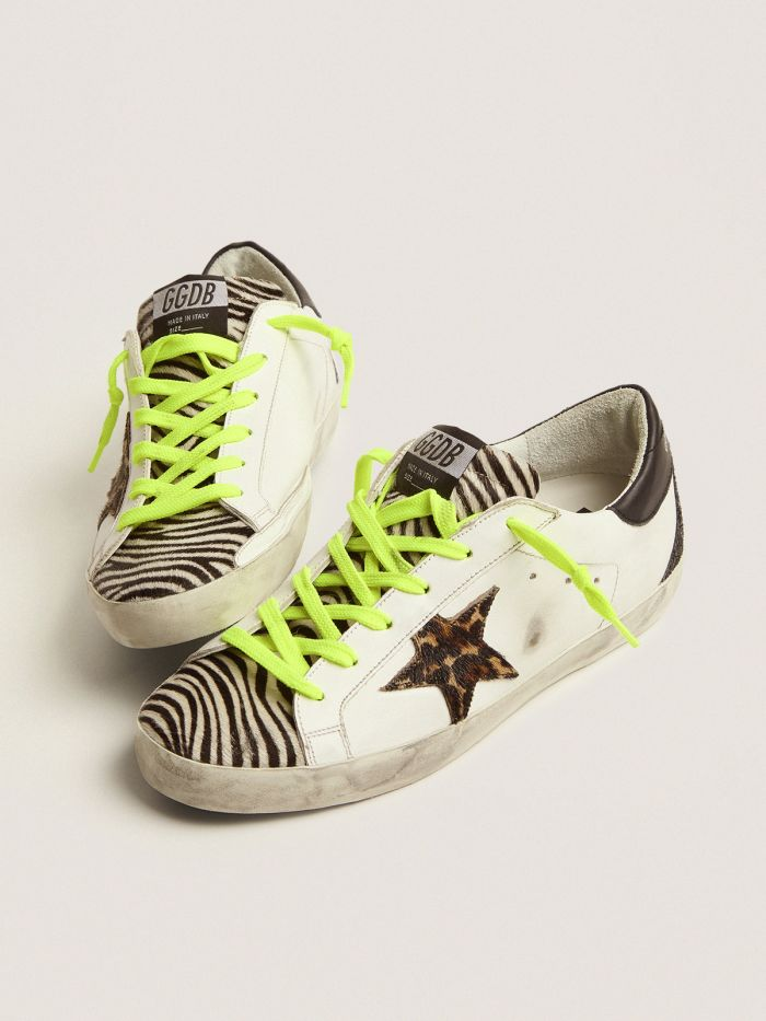 Super-star Ltd Sneakers With Animal-print Pony Skin Tongue And Star - Black Unisex Streetwear Limited Edition