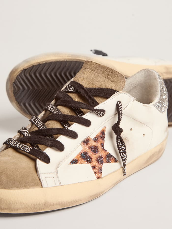 Super-star Ltd Sneakers With Leopard-print Crystal Star And Silver-colored Crystal Heel Tab Unisex Streetwear Limited Edition