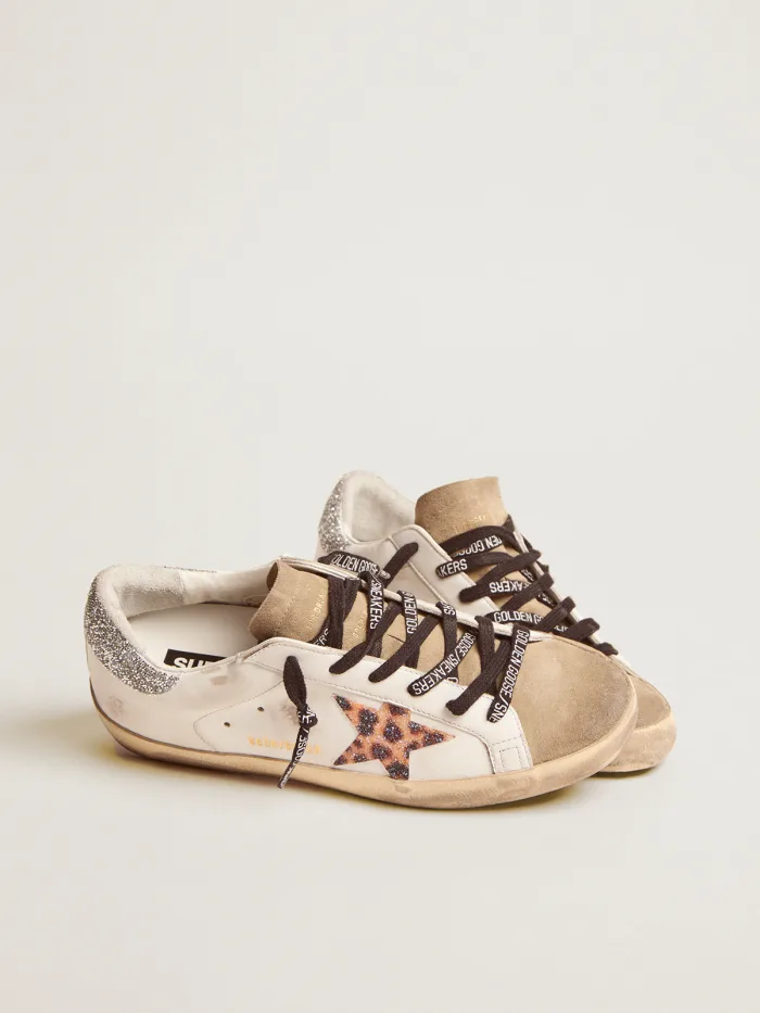 Super-star Ltd Sneakers With Leopard-print Crystal Star And Silver-colored Crystal Heel Tab Unisex Streetwear Limited Edition