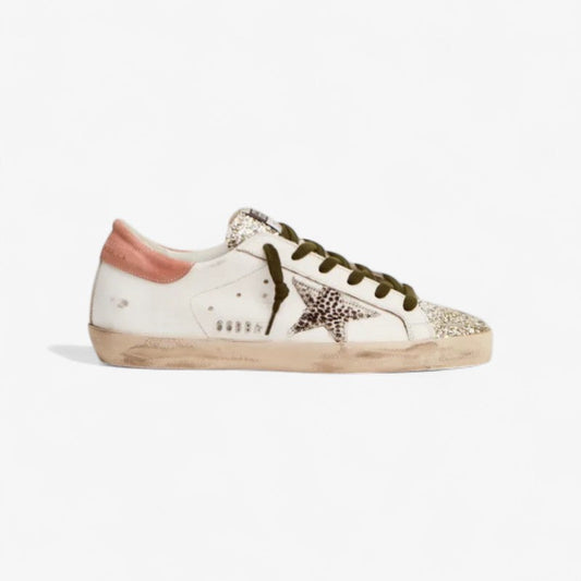 Super-star Ltd Sneakers With Silver Glitter And Animal-print Pony Skin Star - White Unisex Streetwear Limited Edition