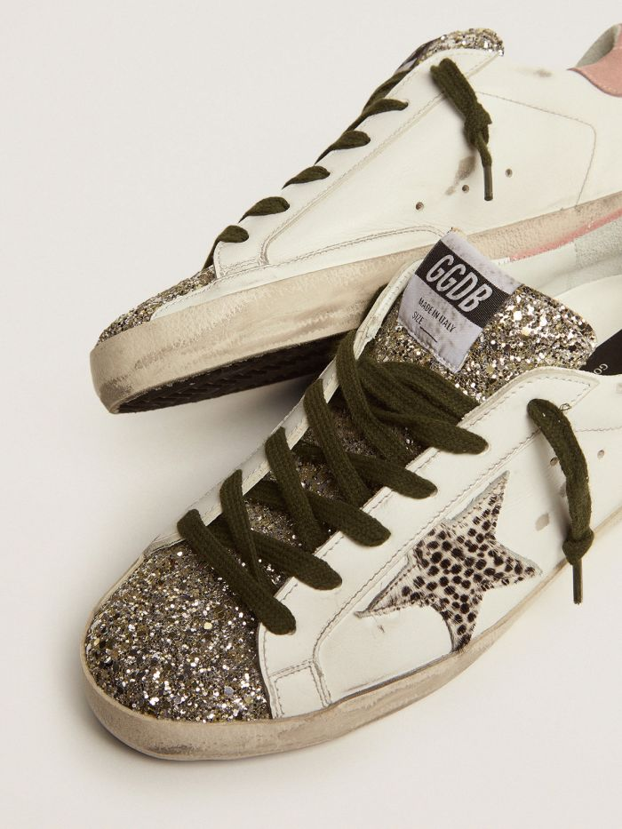 Super-star Ltd Sneakers With Silver Glitter And Animal-print Pony Skin Star - White Unisex Streetwear Limited Edition