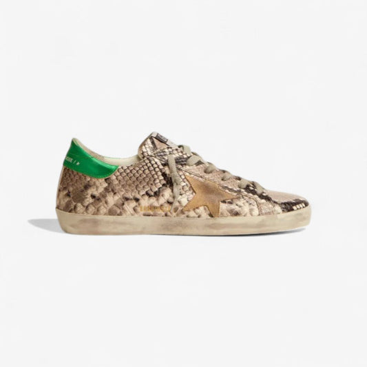 Super-star Ltd Sneakers With Snake-print Leather Upper And Laminated Leather Heel Tab - Green Unisex Streetwear Limited Edition