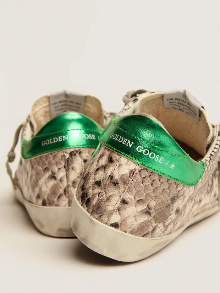 Super-star Ltd Sneakers With Snake-print Leather Upper And Laminated Leather Heel Tab - Green Unisex Streetwear Limited Edition