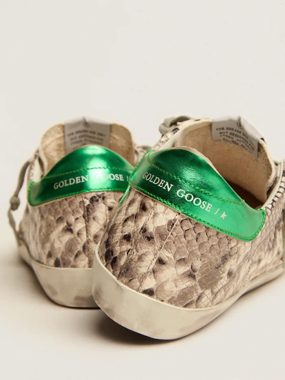 Super-star Ltd Sneakers With Snake-print Leather Upper And Laminated Leather Heel Tab - Green Unisex Streetwear Limited Edition