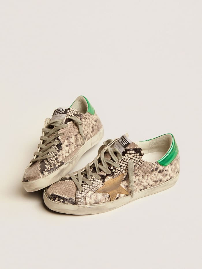 Super-star Ltd Sneakers With Snake-print Leather Upper And Laminated Leather Heel Tab - Green Unisex Streetwear Limited Edition
