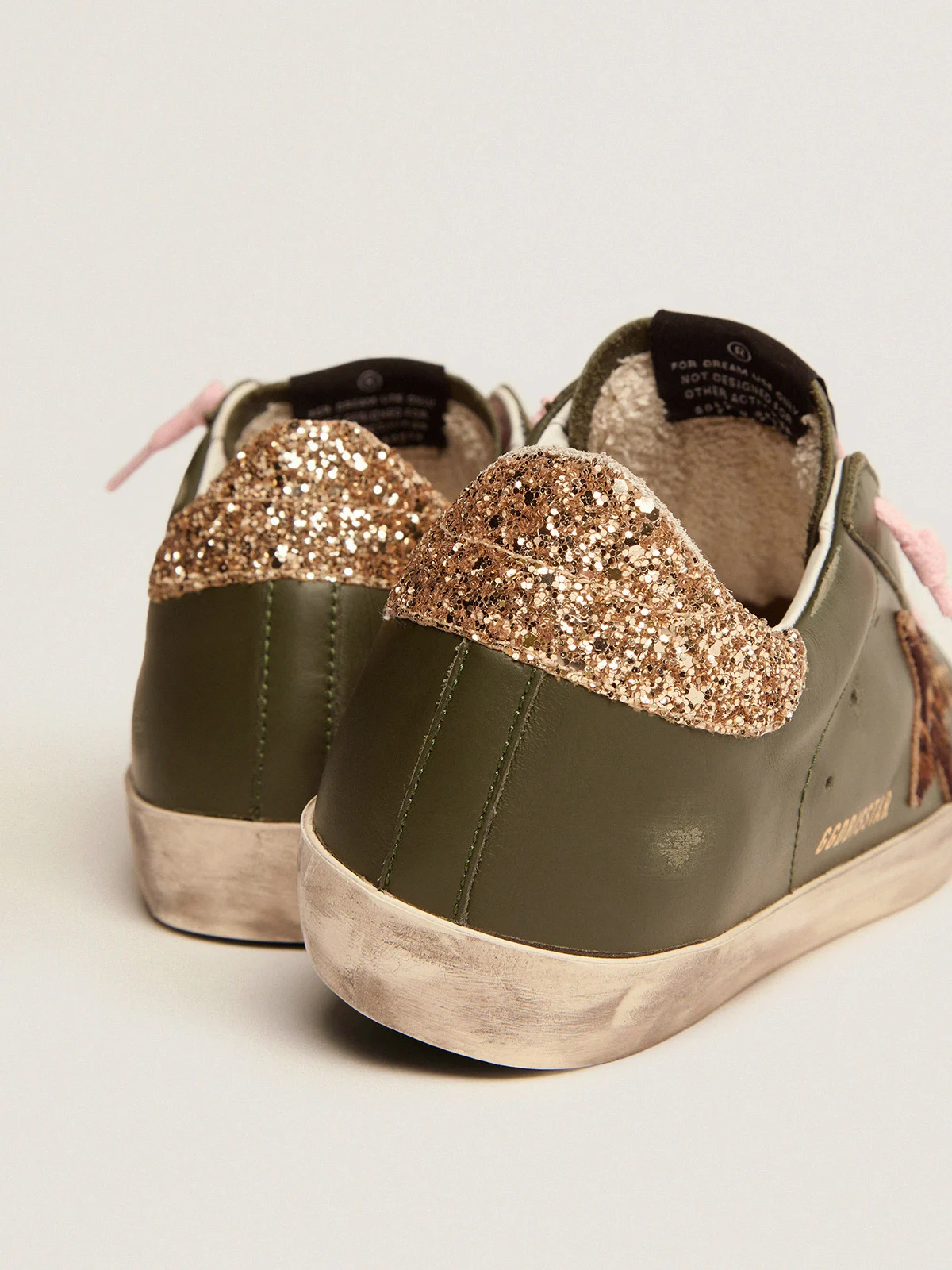 Super-star Sneakers In Dark Leather With Gold Glitter Heel Tab - Green Unisex Streetwear Limited Edition