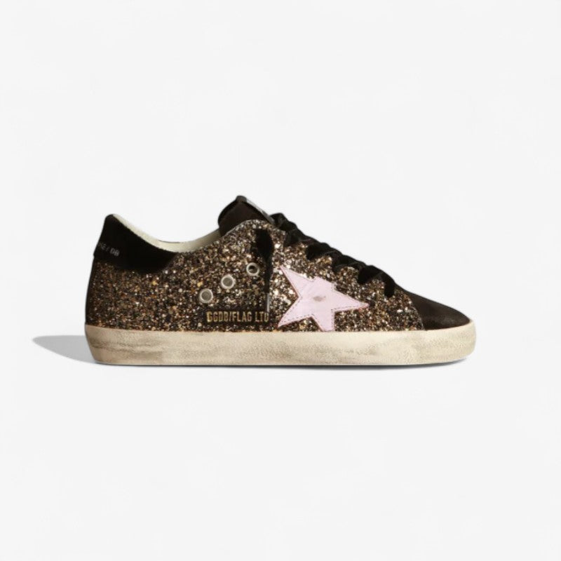 Super-star Sneakers In Glitter With Leather Star - Red Unisex Streetwear Limited Edition