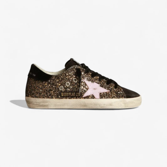 Super-star Sneakers In Glitter With Leather Star - Red Unisex Streetwear Limited Edition