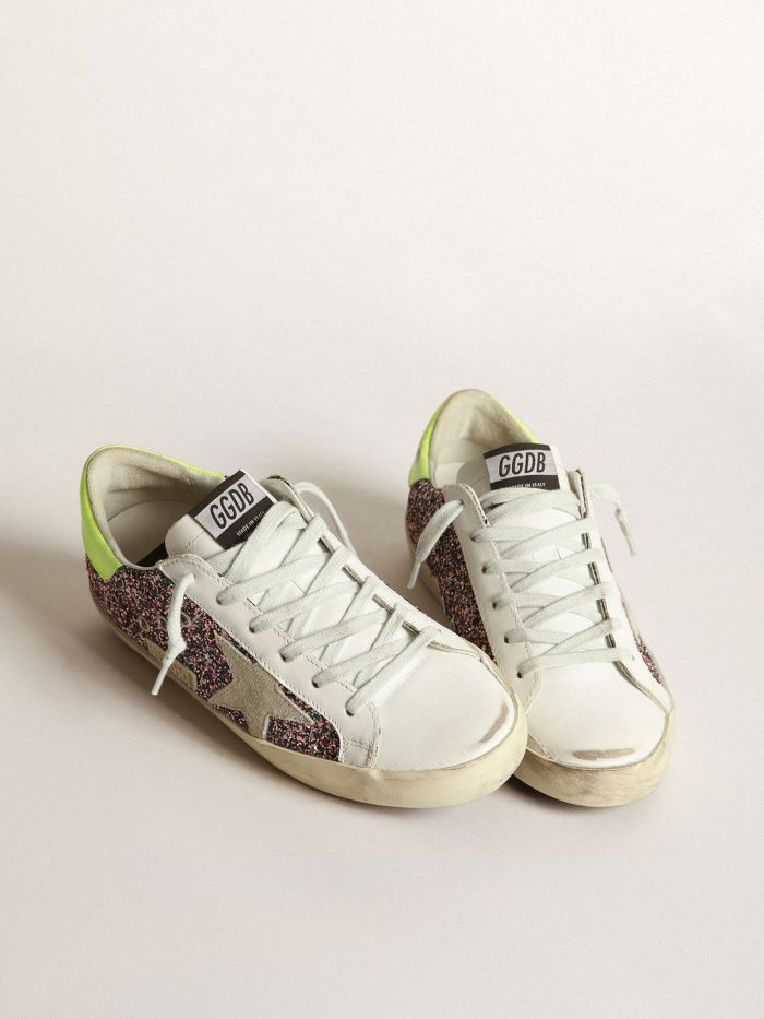Super-star Sneakers In Gray And Pink Glitter With Ice-gray Suede Star And Fluorescent Leather - Yellow Unisex Streetwear Limited Edition