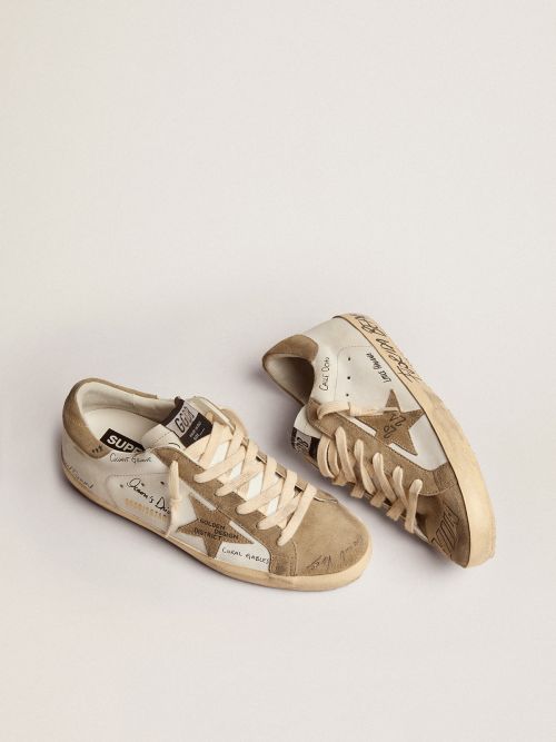 Super-star Sneakers In White Leather With Dove-gray Suede Inserts And All-over Lettering - Black Unisex Streetwear Limited Edition