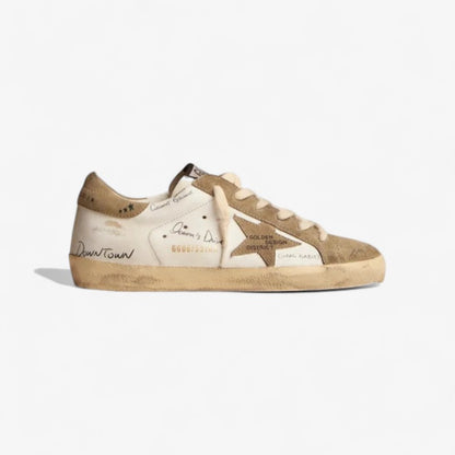 Super-star Sneakers In White Leather With Dove-gray Suede Inserts And All-over Lettering - Black Unisex Streetwear Limited Edition