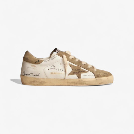 Super-star Sneakers In White Leather With Dove-gray Suede Inserts And All-over Lettering - Black Unisex Streetwear Limited Edition