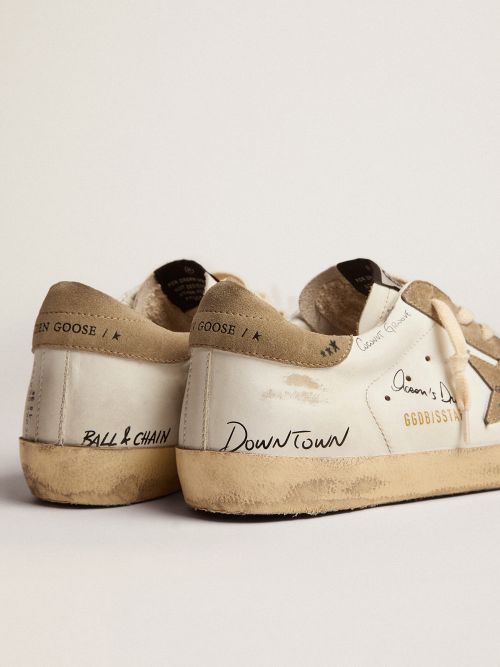 Super-star Sneakers In White Leather With Dove-gray Suede Inserts And All-over Lettering - Black Unisex Streetwear Limited Edition