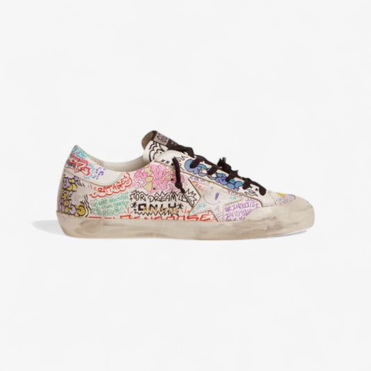 Super-star Sneakers In Leather With Multicolored Graffiti Print - White Unisex Streetwear Limited Edition