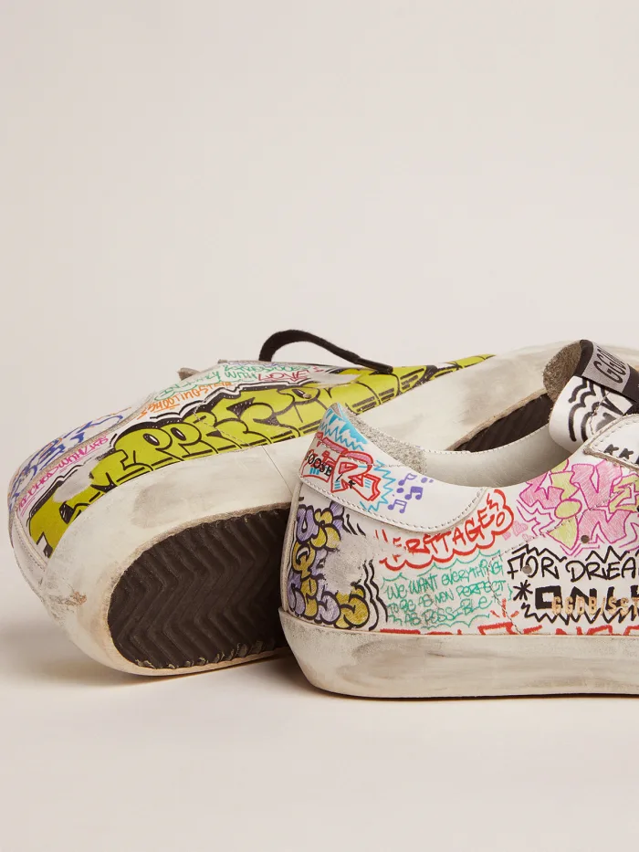 Super-star Sneakers In Leather With Multicolored Graffiti Print - White Unisex Streetwear Limited Edition