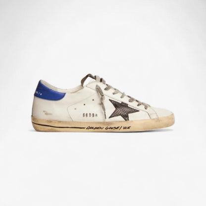 Super-star Sneakers With Snake-print Leather Star And Blue Leather Heel Tab - Black Unisex Streetwear Limited Edition