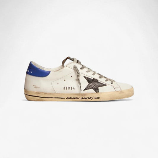 Super-star Sneakers With Snake-print Leather Star And Blue Leather Heel Tab - Black Unisex Streetwear Limited Edition