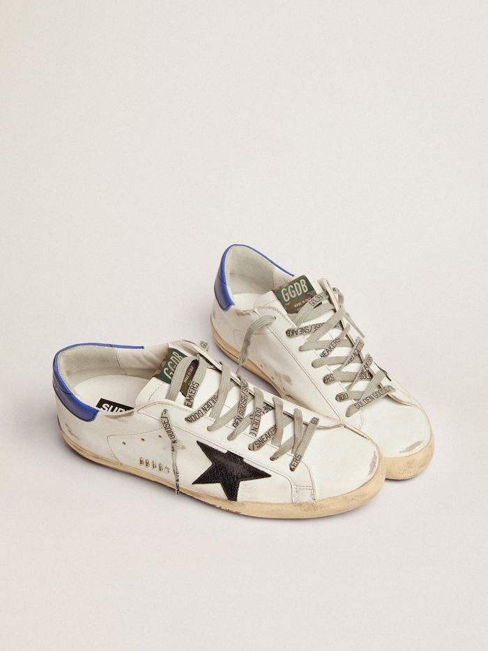 Super-star Sneakers With Snake-print Leather Star And Blue Leather Heel Tab - Black Unisex Streetwear Limited Edition
