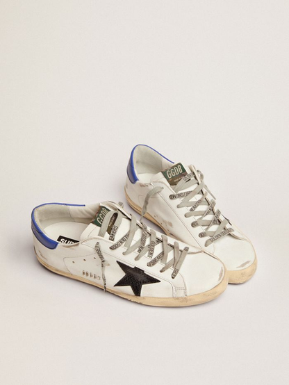 Super-star Sneakers With Snake-print Leather Star And Blue Leather Heel Tab - Black Unisex Streetwear Limited Edition