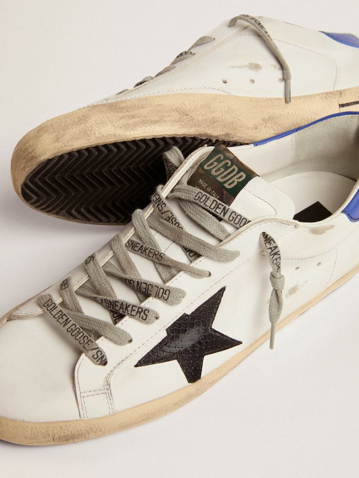 Super-star Sneakers With Snake-print Leather Star And Blue Leather Heel Tab - Black Unisex Streetwear Limited Edition