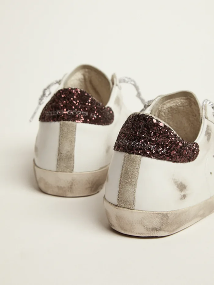 Super-star Sneakers With Brown Glitter Heel Tab And Crackled Leather Star - Pink Unisex Streetwear Limited Edition