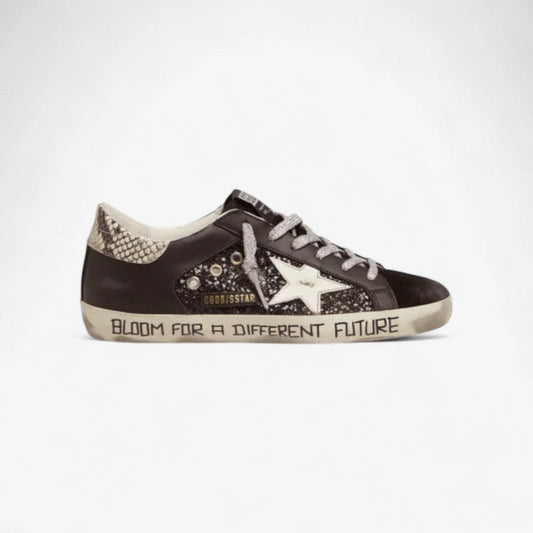 Super-star Sneakers With Glitter And Handwritten Lettering - Black Unisex Streetwear Limited Edition