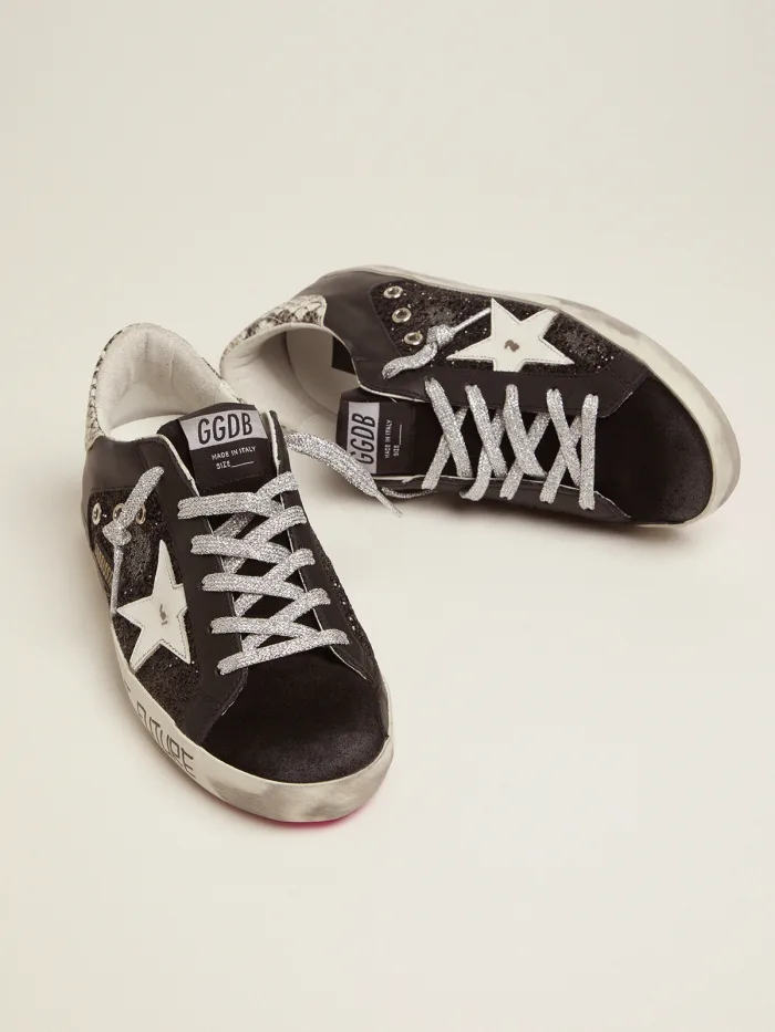 Super-star Sneakers With Glitter And Handwritten Lettering - Black Unisex Streetwear Limited Edition