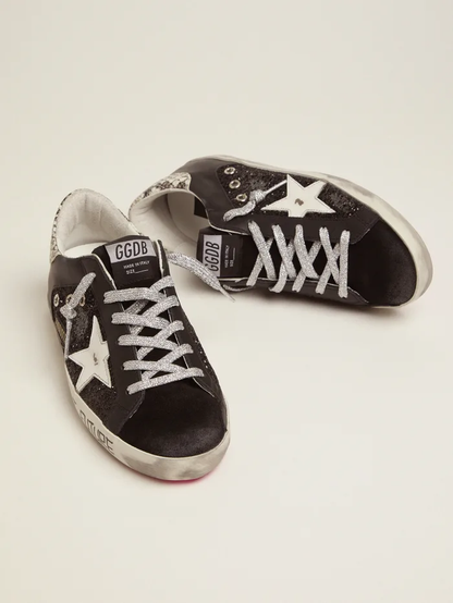 Super-star Sneakers With Glitter And Handwritten Lettering - Black Unisex Streetwear Limited Edition