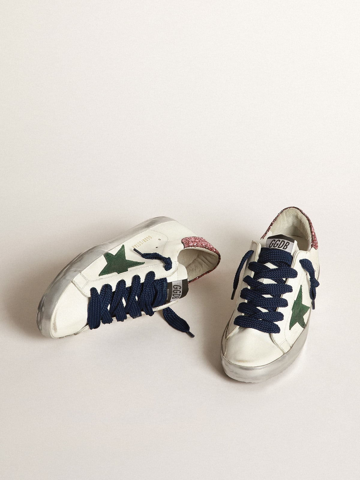 Super-star Sneakers With Suede Star And Pink Glitter Heel Tab - Green Unisex Streetwear Limited Edition