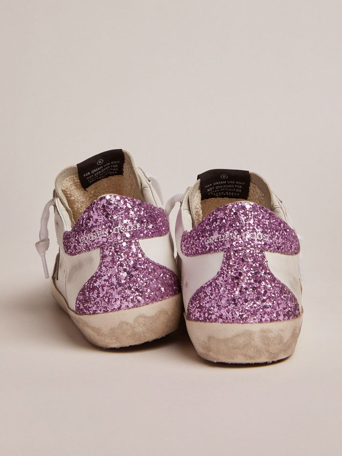 Super-star Sneakers With Lavender Glitter Heel Tab And Light-blue Metallic Leather Star Unisex Streetwear Limited Edition