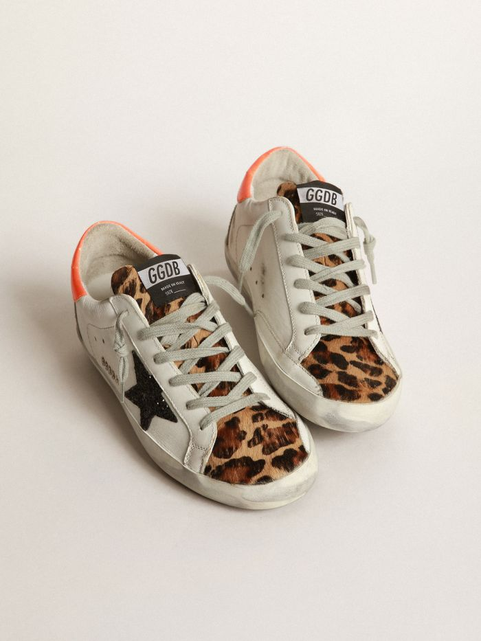 Super-star Sneakers With Leopard-print Insert, Glittery Star And Heel Tab - Orange Unisex Streetwear Limited Edition