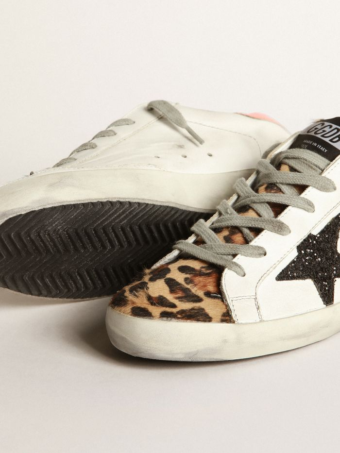 Super-star Sneakers With Leopard-print Insert, Glittery Star And Heel Tab - Orange Unisex Streetwear Limited Edition