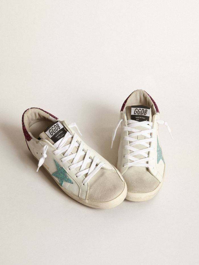 Super-star Sneakers With Light Glitter Star And Purple Glitter Heel Tab - Blue Unisex Streetwear Limited Edition