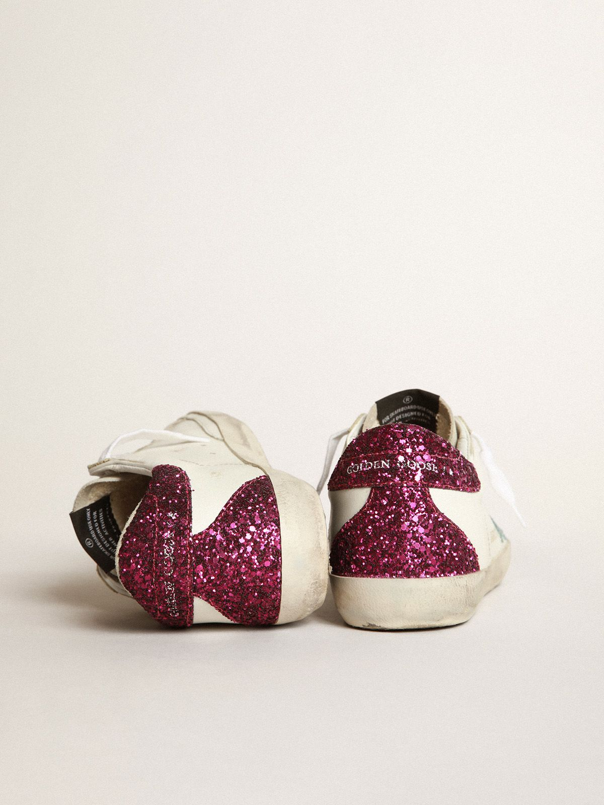 Super-star Sneakers With Light Glitter Star And Purple Glitter Heel Tab - Blue Unisex Streetwear Limited Edition