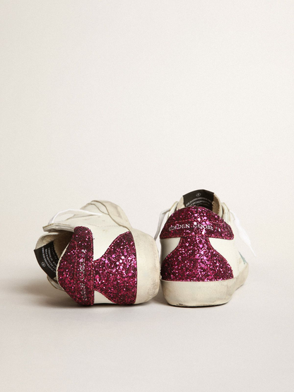 Super-star Sneakers With Light Glitter Star And Purple Glitter Heel Tab - Blue Unisex Streetwear Limited Edition