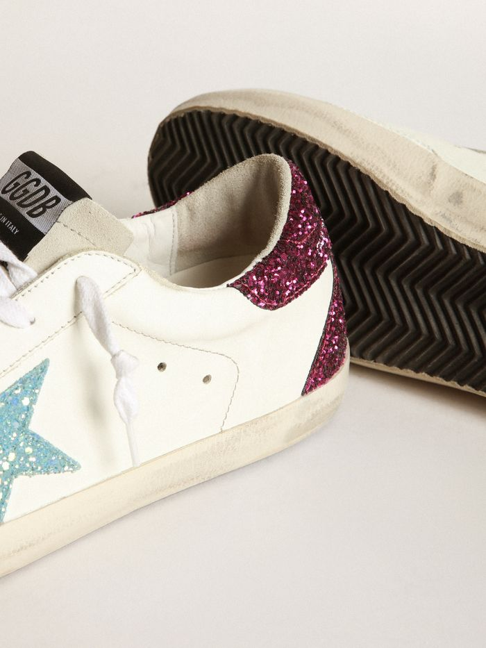 Super-star Sneakers With Light Glitter Star And Purple Glitter Heel Tab - Blue Unisex Streetwear Limited Edition