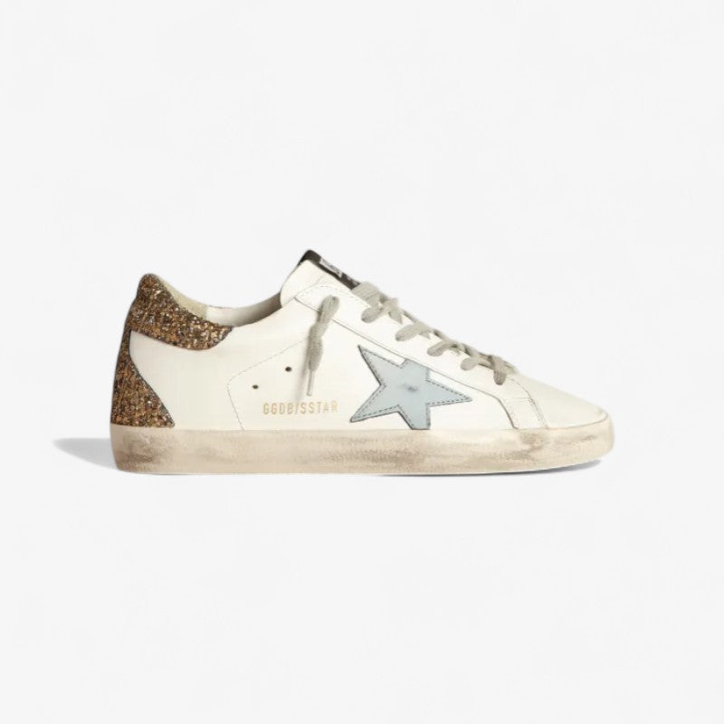 Super-star Sneakers With Light Leather Star And Gold Glitter Crocodile-print Heel Tab - Blue Unisex Streetwear Limited Edition