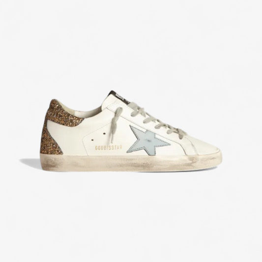 Super-star Sneakers With Light Leather Star And Gold Glitter Crocodile-print Heel Tab - Blue Unisex Streetwear Limited Edition
