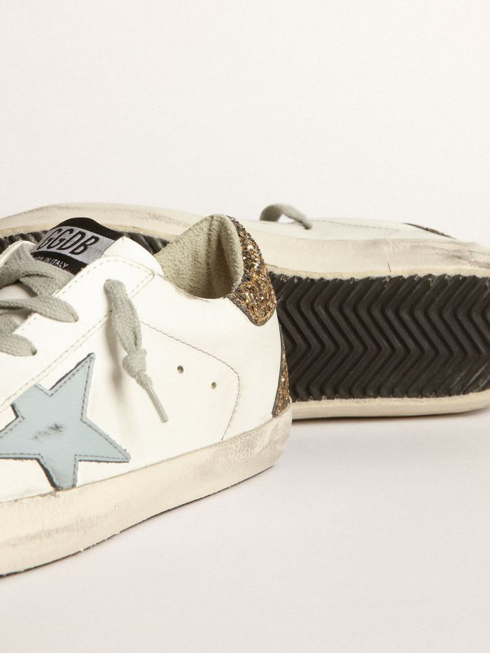 Super-star Sneakers With Light Leather Star And Gold Glitter Crocodile-print Heel Tab - Blue Unisex Streetwear Limited Edition
