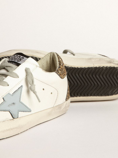 Super-star Sneakers With Light Leather Star And Gold Glitter Crocodile-print Heel Tab - Blue Unisex Streetwear Limited Edition